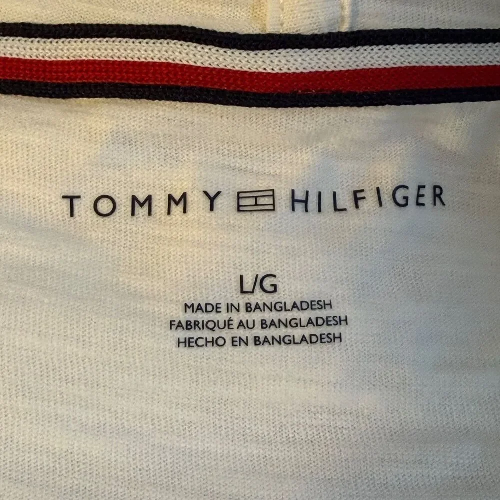 Tommy Hilfiger White Hooded Top Women’s Large Roll Tab Sleeve Cotton Pullover